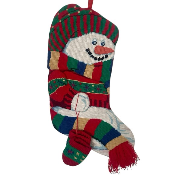 18" Snowman‎ Christmas Stocking Needlepoint Back Opening 7" - Picture 1 of 16